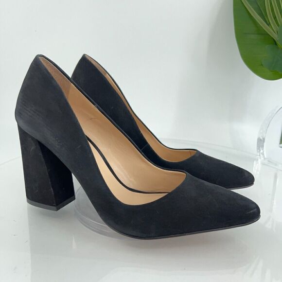 Vince Camuto Women's Talise Pump Size 8.5 Retro Block Heel Black Suede Slip On - Picture 1 of 16